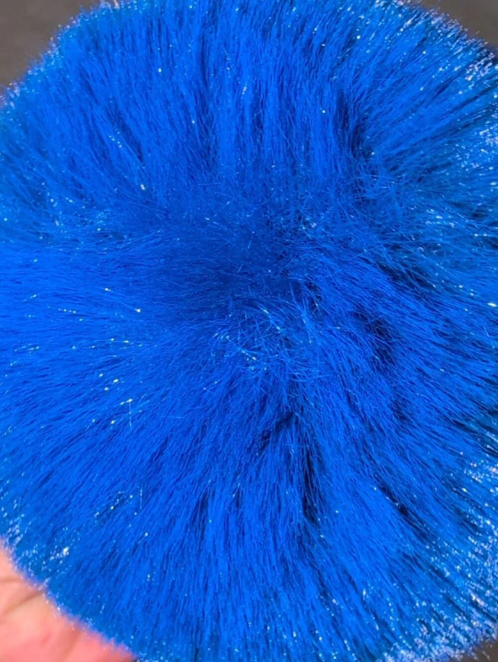 Blue Faux Fur Pom Pom Keychain with Gold Hardware